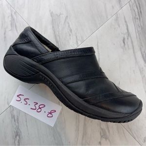 •Merrell Encore Smooth Leather Slip On Clog Shoe J66590 Women 5.5 M Black